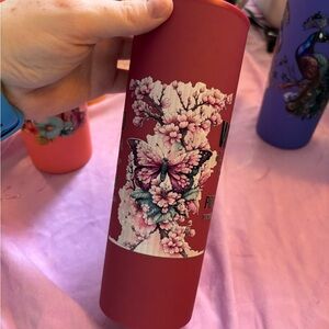 Floral Butterfly Red Tumbler